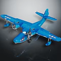 Blue Model Airplane With Twin Propellers White Star Decals And Floats