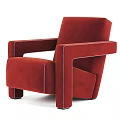 Red Velvet Single Sofa with White Stitching Structured Armrest and Modern Minimalist Design 3d model