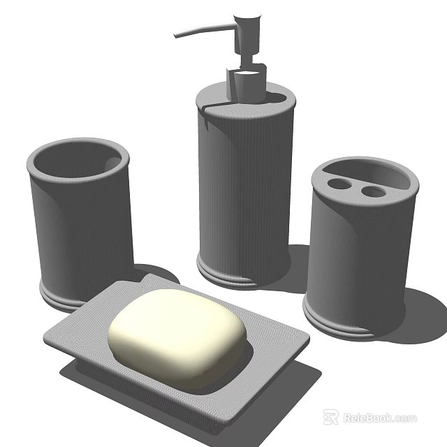 Practical Bathroom Accessories Set With Soap Dish Dispenser And Toothbrush Holders 3d model