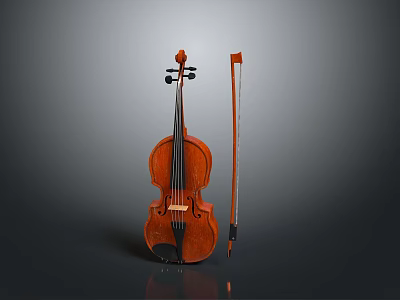 Elegant Wooden Violin With Bow For Daily Musical Instrument Use 3d model