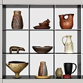 Ceramic Vessels Displayed On Shelves With Various Styles And Decorative Shapes