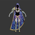 Fantasy Hooded Costume Blue Purple Robe With Golden Accents And Elegant Design