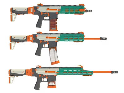 Colorful Toy Rifles With Orange Green White And Black Design And Different Styles 3d model