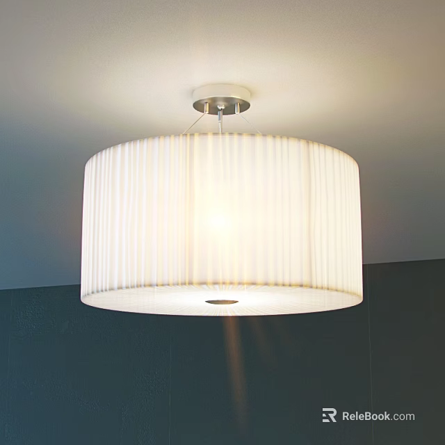 Modern White Pleated Round Pendant Light Hanging From Ceiling In Room 3d model