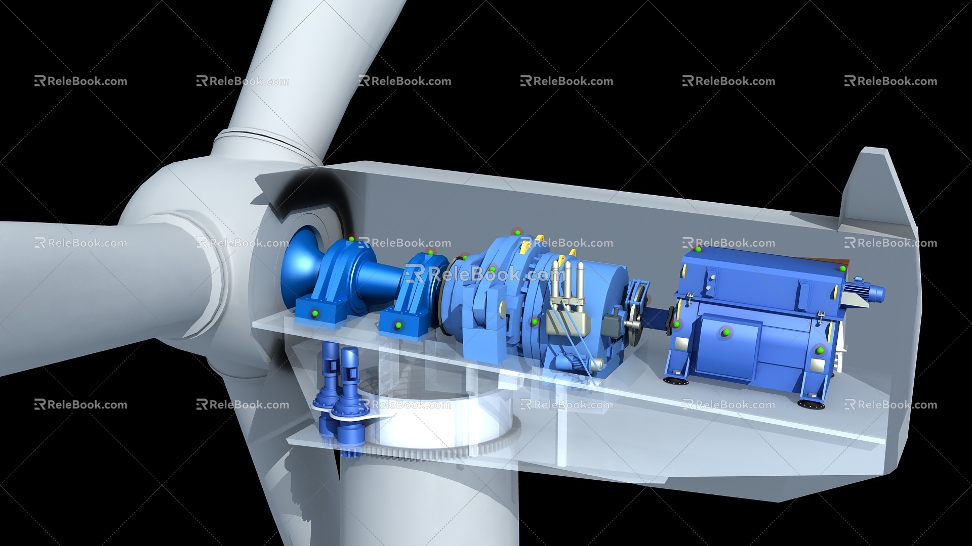 Wind turbine internal structure windmill internal motor fan motor new energy wind energy wind power generation doubly-fed detection point 3d model