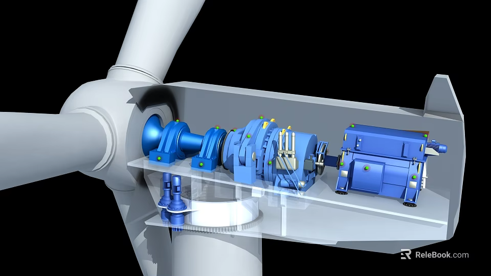Industrial Equipment Wind Turbine Internal Mechanical Structure Featuring Blue Gears and Motor Components 3d model 