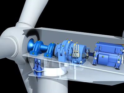 Industrial Equipment Wind Turbine Internal Mechanical Structure Featuring Blue Gears and Motor Components 3d model