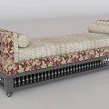 Decorative Upholstered Ottoman With Floral Patterned Fabric Tufted Seat And Ornate Metal Legs
