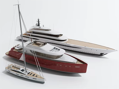 Different Types Of Luxury Yachts Displayed Together 3d model