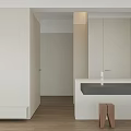 Minimalist Living And Dining Area Design With White Walls Wooden Floors And Long Black Table