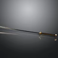 Traditional Japanese Katana With Sharp Metal Blade And Golden Handle On Dark Surface