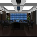 Modern Conference Room Interior With Large Table Black Chairs Wooden Floor And Curtains