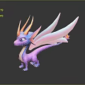 Cute Fantasy Dragon Game and Movie Character With Purple Body Blue Head and Pink Wings