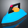 Blue Electric Iron With Black Handle Orange Top And Red Button Design