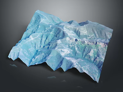 3D Blue Terrain Model With Mountainous Topography And Detailed Road Networks 3d model
