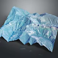 3D Blue Terrain Model With Mountainous Topography And Detailed Road Networks