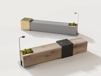 Modern Outdoor Chairs With Gray Wooden Body Gold Black Accents And Green Plants 3d model