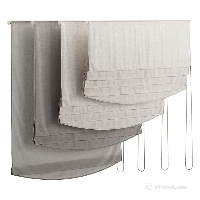Elegant Layered Fabric Curtains In Neutral Tones With Pleated Hem For Home Decor 3d model 