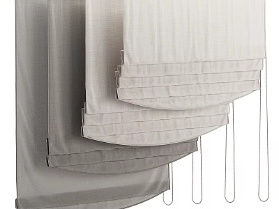 Elegant Layered Fabric Curtains In Neutral Tones With Pleated Hem For Home Decor 3d model