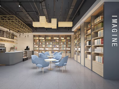 Creative Book Art Space Interior With Shelves Books Tables And Counter 3d model