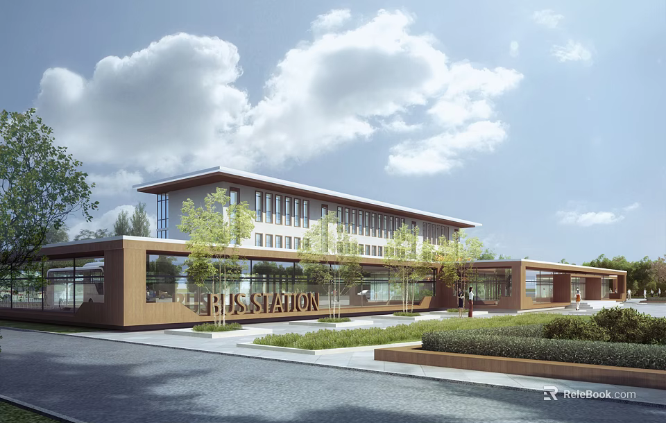Modern Office Building Exterior Design With Glass Facade Landscaped Gardens And Spacious Entrance 3d model 