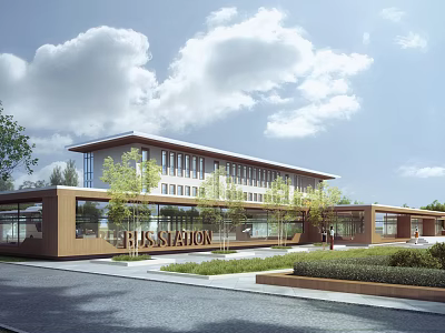 Modern Office Building Exterior Design With Glass Facade Landscaped Gardens And Spacious Entrance 3d model