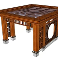 Traditional Chinese Wooden Architectural Structure with Carved Windows and Round Lattice Design