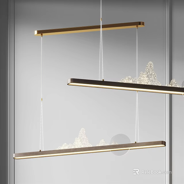 Modern Linear Chandelier With Brass Frame And Mountain Shaped Decor For Interior Design 3d model