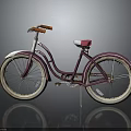 Vintage Purple Pink Bicycle With Orange Handlebars White Seat And Beige Wheels