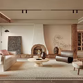 Modern Living Room Interior With Fireplace Sofa Area Rug And Decorative Chairs