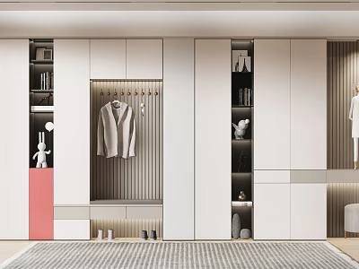 Modern Shoe Cabinet Design With Clothing Rack Open Shelves And Storage Spaces 3d model