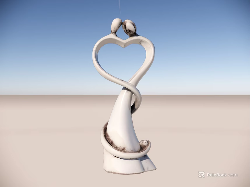 Artistic White Sculpture With Two Birds Forming Heart Shape Against Blue Sky 3d model 