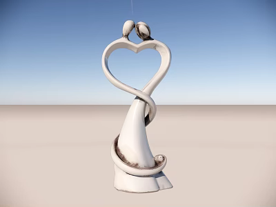 Artistic White Sculpture With Two Birds Forming Heart Shape Against Blue Sky 3d model