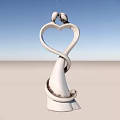 Artistic White Sculpture With Two Birds Forming Heart Shape Against Blue Sky