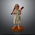 Female Figurine Holding Baseball Bat And Drumstick In Floral Dress With Sandals On Red Base