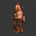 Muscular Man With Red Hair And Beard Holding Hammer And Axe In Overalls