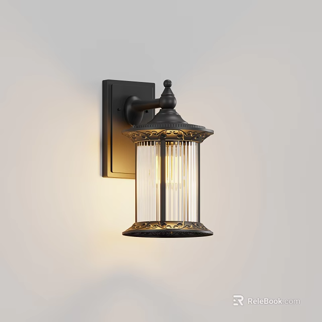 Classic Style Wall Light Featuring Black Metal Frame And Transparent Glass Shade With Decorative Top 3d model 