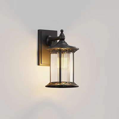 Classic Style Wall Light Featuring Black Metal Frame And Transparent Glass Shade With Decorative Top 3d model