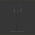 Vintage Ornate Lamp Post With Three Lanterns And Cobblestone Base