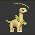 3D Game Character With Yellow Body Red Eyes Green Buds On Back And Head Leaf