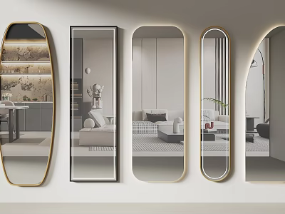Stylish Wall Mounted Mirrors Of Various Shapes In Modern Interiors 3d model
