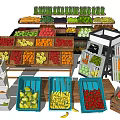 Display Shelves for Fresh Fruits and Vegetables in Retail Market with Neat Arrangement