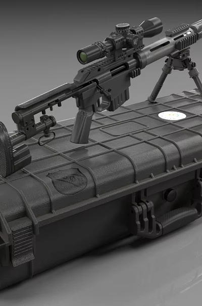 Tactical Sniper Rifle With Scope Placed On Hard Case For Military Storage 3d model
