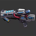 Futuristic Sci Fi Weapon With Silver Body Blue Lights And Red Pipes