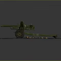 Green Military Artillery Gun With Wheels And Scattered Ammunition Shells Placed On Rough Ground Terrain