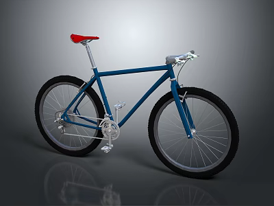 Blue Frame Bicycle With Red Seat Silver Components And Black Tires 3d model
