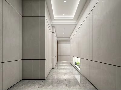 Modern Reception Area With Grey Walls Marble Flooring Built in Greenery And Ceiling Lighting 3d model