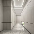Modern Reception Area With Grey Walls Marble Flooring Built in Greenery And Ceiling Lighting