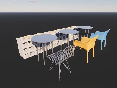 Colorful Public Chairs With Round Tables In Modern Public Space 3d model