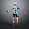 Cyclist In Blue White Cycling Gear With Helmet Black Shorts Red Socks Arms Outstretched